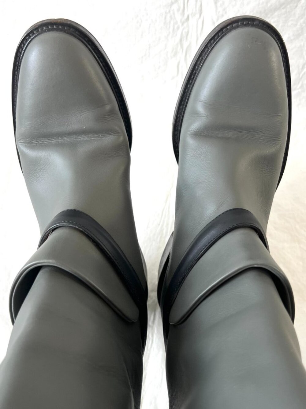 Balenciaga riding boots gray leather knee high 39 9 womens pull on black harness - Picture 5 of 15